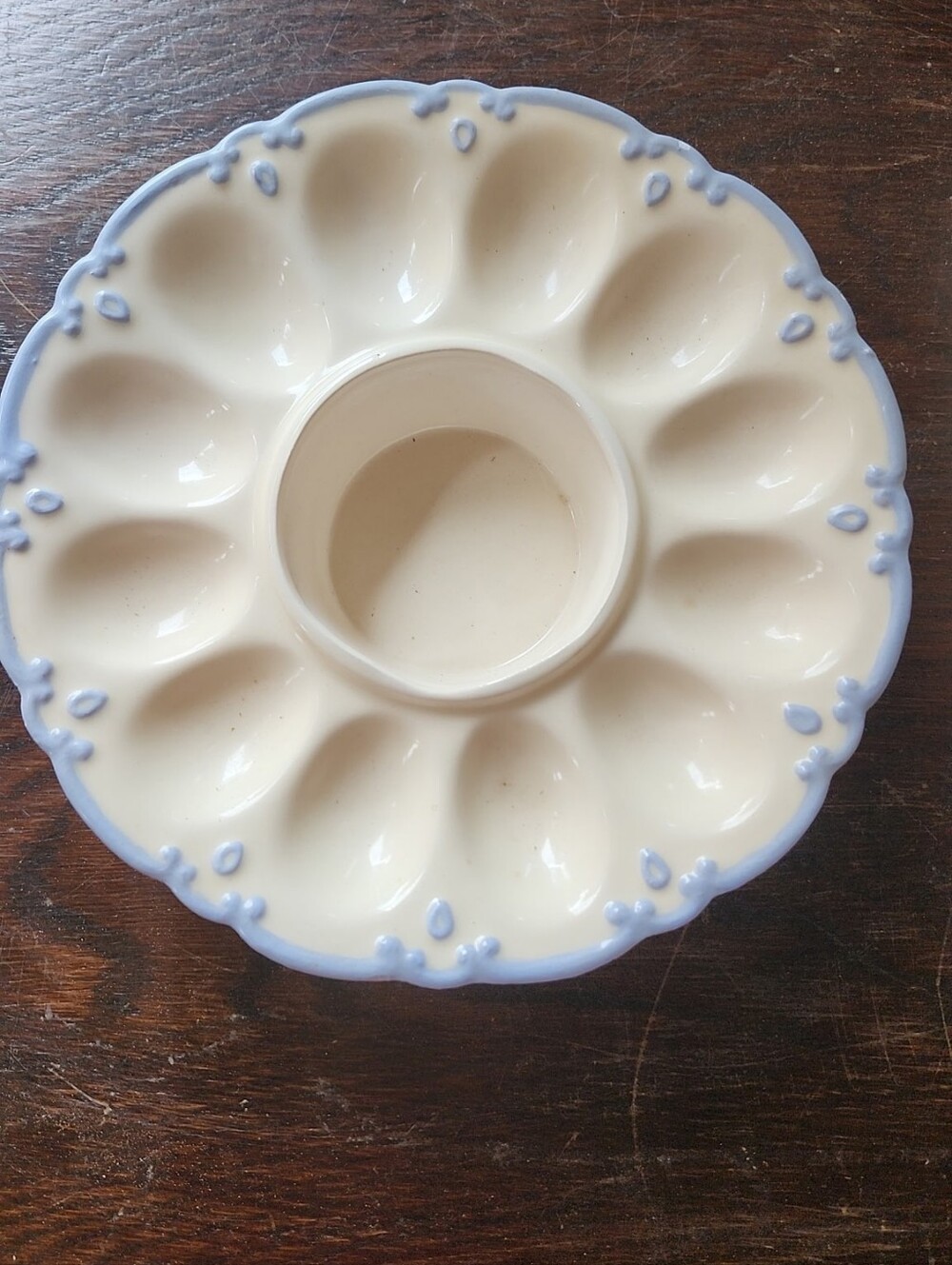 White and Light Blue Ceramic Deviled Egg Platter